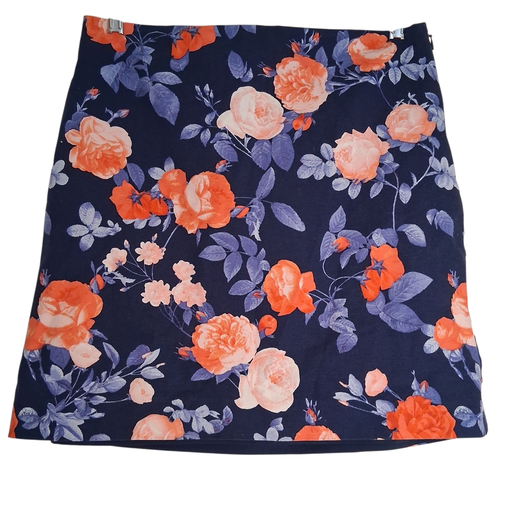 Talbots Floral Mini Skirt | Coral And Blue Rose Print | Petite 4P